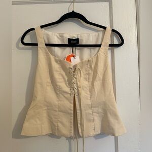 Linen-blend scoop neckline lace up solid tank top